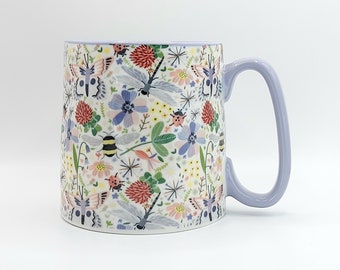 Taza de café con diseño floral de flores silvestres, jardín e insectos, 414 ml (14 oz), cerámica, de 10 Strawberry Street