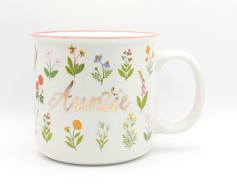 Taza de café "TÍA" de cerámica de 532 ml, regalo para ella, taza "Tía Amor", diseño floral de Heatherlee Chan.