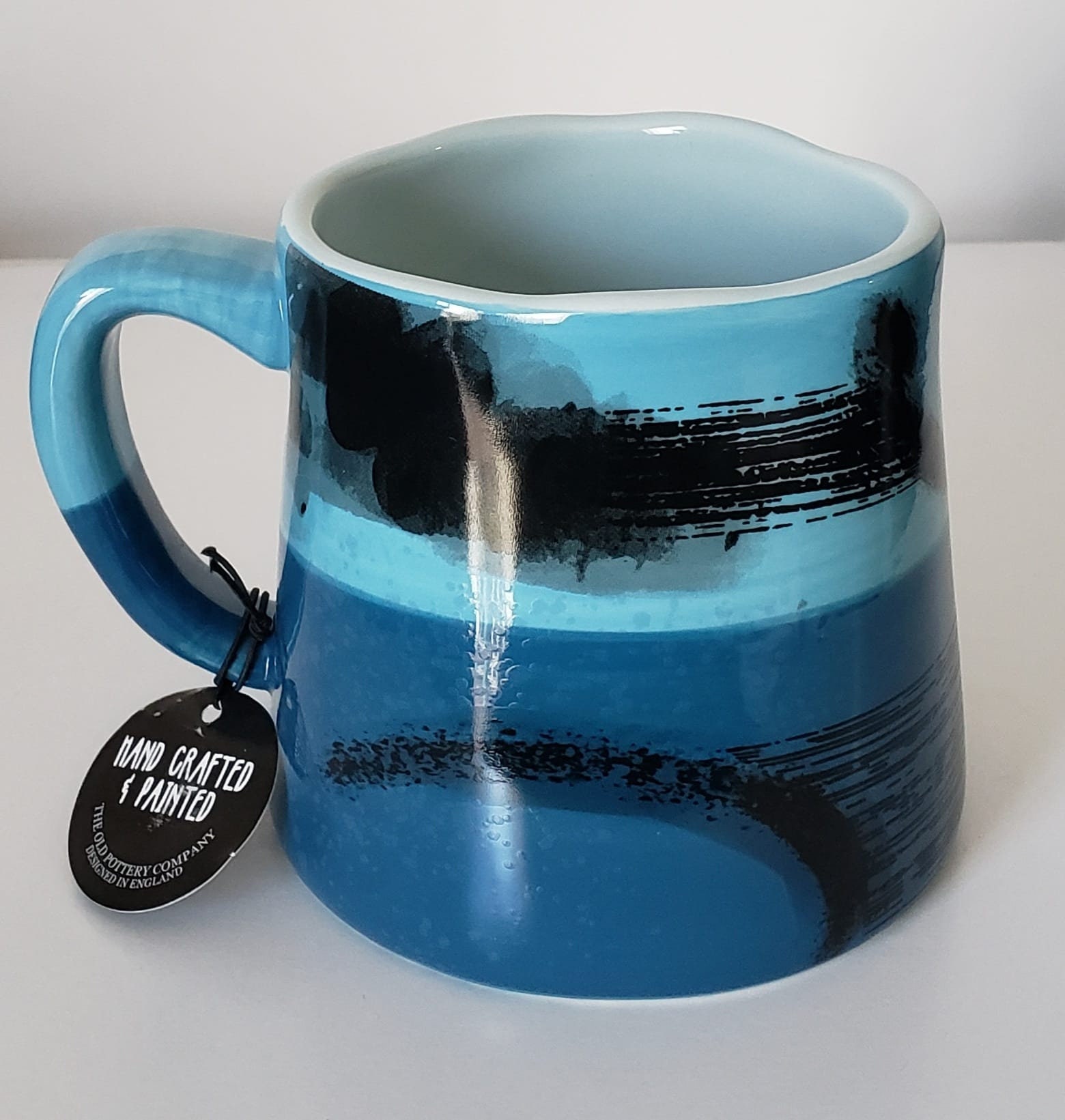 Mug Cup the Old Pottery Company Fire Glazed Blue and Black Mug Etsy