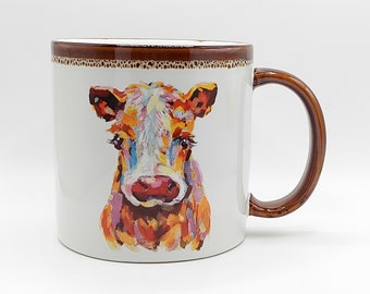 Farm COW Coffee Tea Mug Cup White 19 Oz Stoneware White, Colorful Illustration by Mainstays