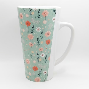 Cottagecore Colorful Flowers Coffee Tea Latte Mug Cup 17 Oz Ceramic White, Multicolor Floral illustration, Sublimated Gift by Mugzan