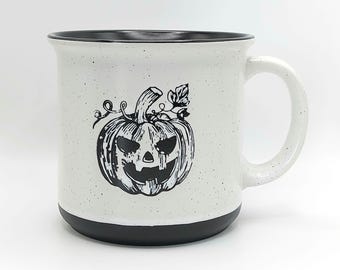 Spookachtige pompoenen koffie thee mok beker 16 oz keramiek, halloween seizoensbeker, pompoenmok, Jack O'Lantern kruik op marktvondsten