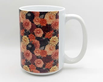 Taza de café o té Jardín de Dalias, jarra de cerámica de 444 ml, taza floral colorida, regalo para amantes de las plantas, regalo para ella de Mugzan