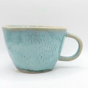 Fire Glazed Aquamarine Coffee Mug 13 Oz Ceramic, Minimalistic Style Cup, Aesthetic Drinkware Gift by The Old Pottery Company