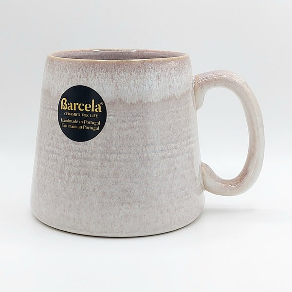 Artisanal Coffee Tea Cup Mug 15 Oz Fire Glazed Pale Pink Tones, Wavy Texture, Handcrafted Style Mug By Barcela