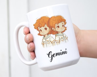 GEMINI Zodiac Sign & Constellation Coffee Tea Mug Cup 15 Oz Ceramic, Colorful illustration, Personalized Gift by Mugzan