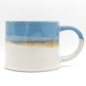 Fire Glazed Blue & Matte White Tones Coffee Cup 14 Oz Ceramic, Farmhouse Style Cup By Scandi Home