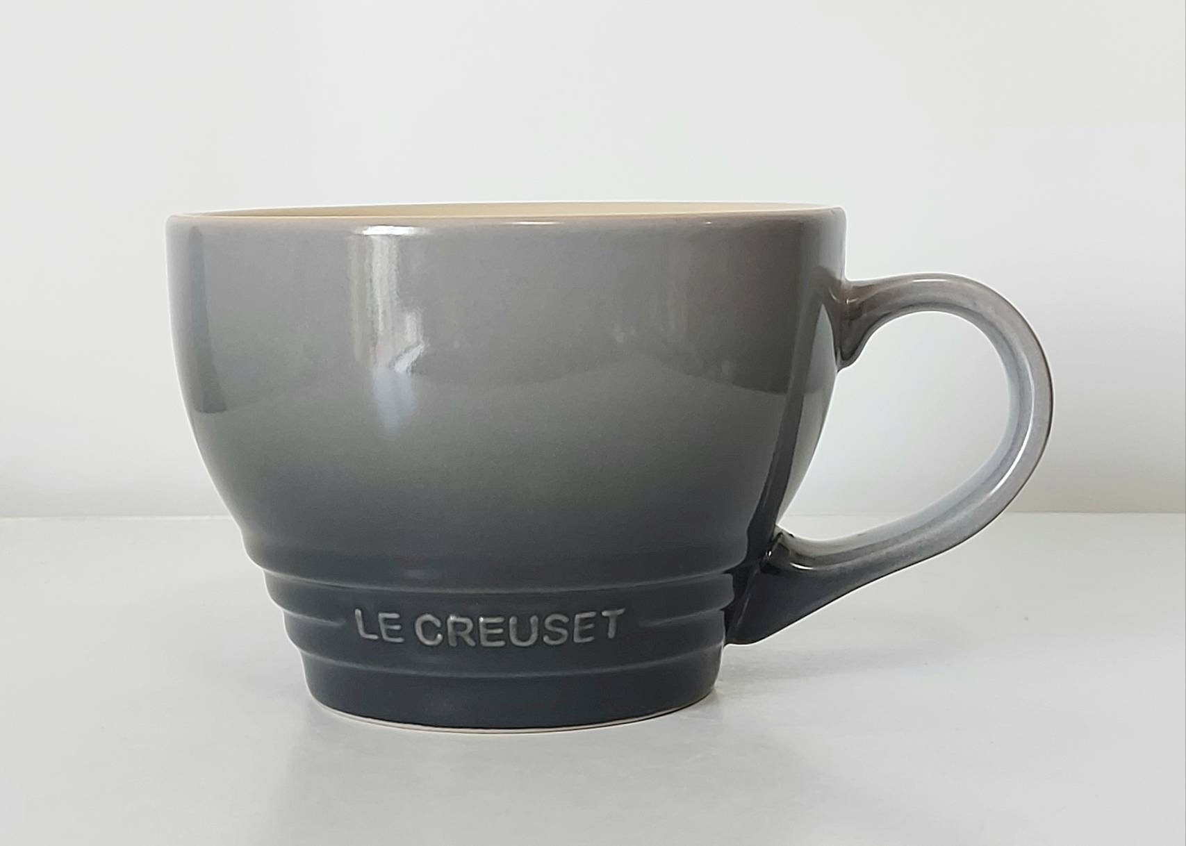 Set of Le Creuset Oyster Colored Coffee Mugs, Set of Grey Le