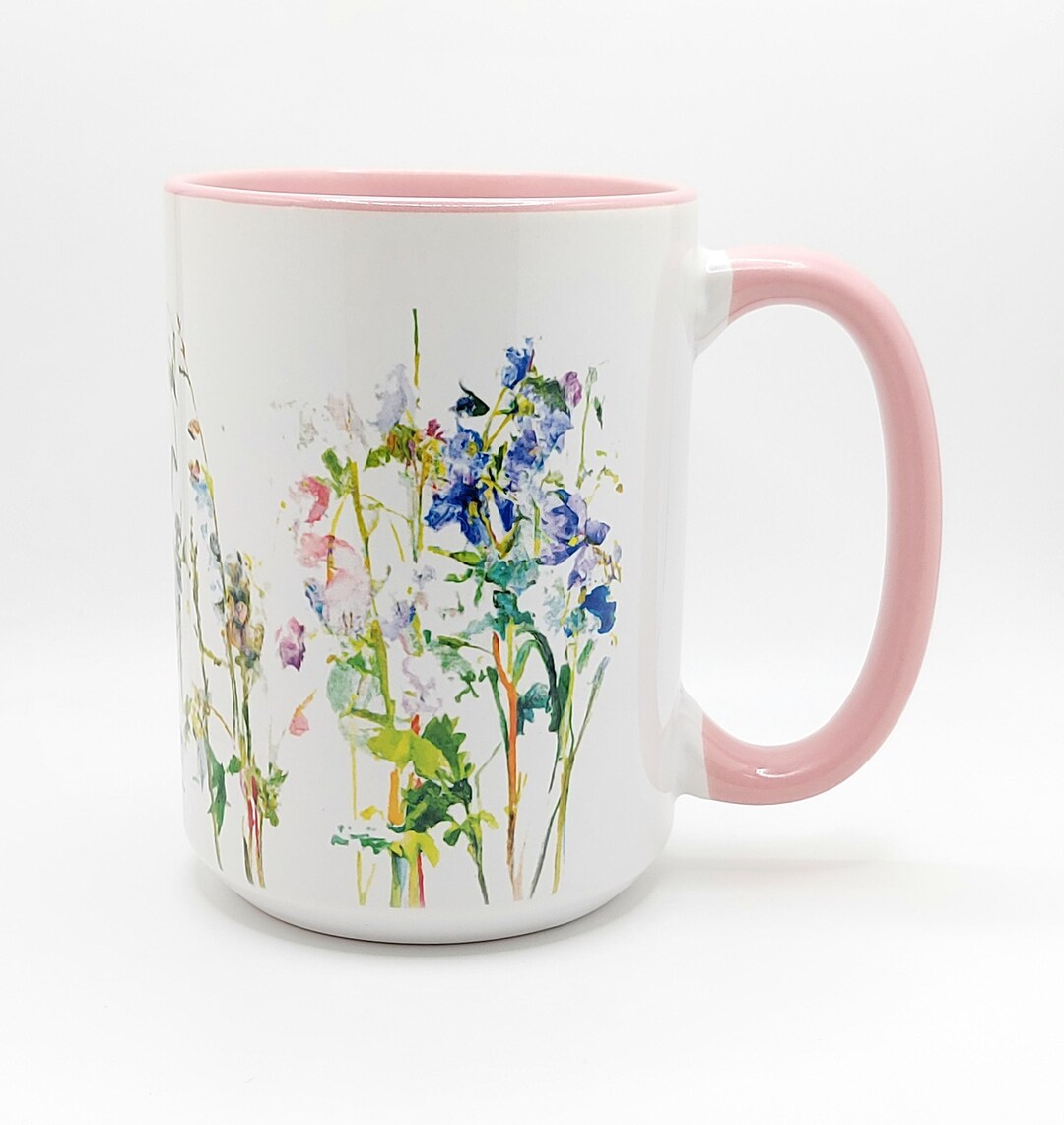 Watercolor Wildflowers Valley Coffee Tea Mug Cup, 15 Oz Ceramic Jug
