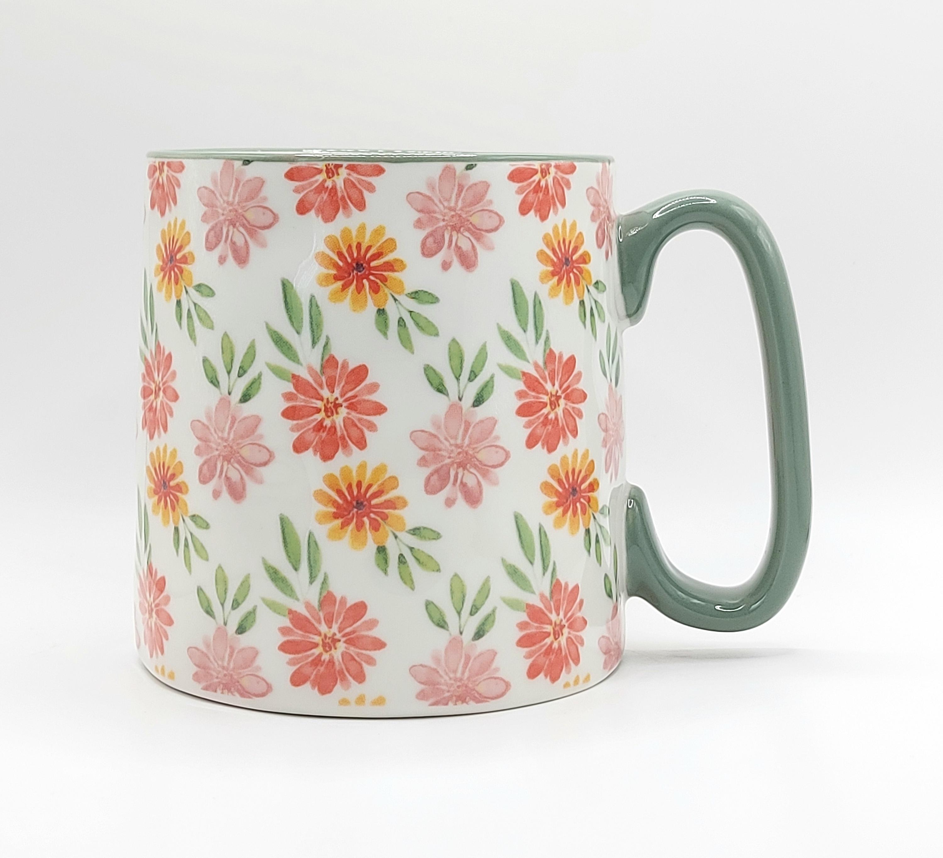 Colorful Summer Flowers Coffee Tea Mug Cup 14 Oz Ceramic, Floral Pattern, Summer Garden Jug, Gift for her By 10 Strawberry Street
