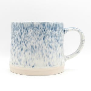 Blue & White Speckled Artisanal Coffee Mug 16 Oz Ceramic, Rustic Clay Bottom Tea Cup, Cabin House Style By 10 Strawberry Street