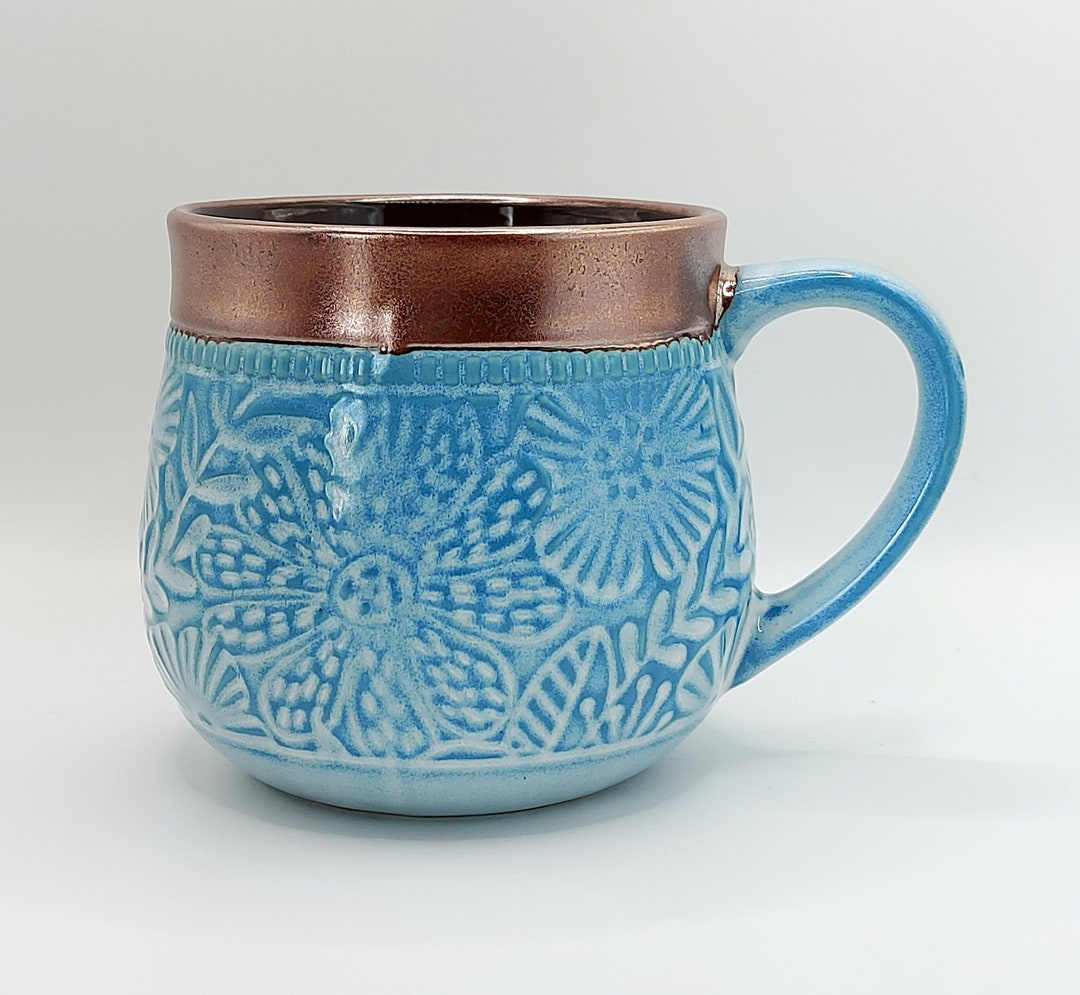 Potters Corner Coffee Tea Mug Cup Fire Glazed Blue & Luster Etsy