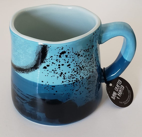 Mug Cup the Old Pottery Company Fire Glazed Blue and Black Mug Etsy