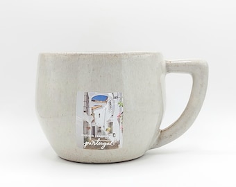 Taza de café artesanal rústica beige de 21 oz, cerámica vidriada al fuego, estilo granja, taza minimalista, hecha en Portugal por Sublime.