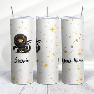 Personalized SCORPIO Zodiac Sign and Constellation Stainless Steel Skinny 20 Oz Tumbler, Scorpio Birthday Gift, Custom Name Cup by Mugzan