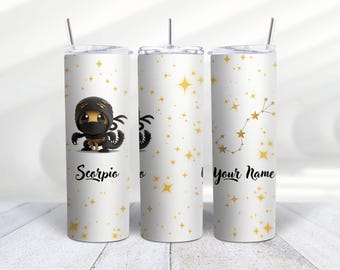 Bicchiere termico sottile in acciaio inossidabile da 590 ml personalizzato con segno zodiacale SCORPIONE e costellazione, regalo di compleanno per Scorpione, tazza personalizzata con nome di Mugzan