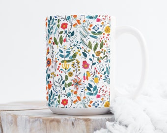 Colorful Spring Garden Coffee Tea Mug Cup 15 Oz Floral Pattern by Mugzan NEW