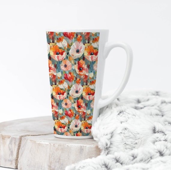 Colorful Poppy Latte Mug 17 Oz Ceramic, Painted Floral Coffee Cup, Artistic  Flower Pattern, Aesthetic Gift by Mugzan - Etsy