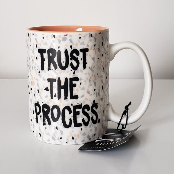 Nikki Chu TRUST THE PROCESS Coffee Tea Mug Cup Colorful Pattern 16 Oz New