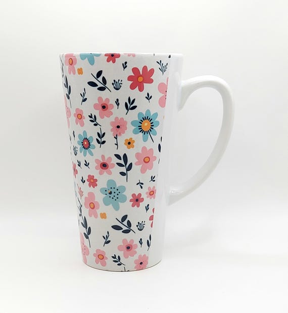 Pink & Soft Blue Flowers Coffee Tea Latte Mug Cup 17 Oz Ceramic White,  Colorful Floral Pattern Cup, Gift for Mom, Plant Person Mug by Mugzan - Etsy