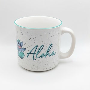 Taza de café o té estilo hawaiano ALOHA de 590 ml (20 oz), de cerámica, regalo de la película Lilo & Stitch, taza coleccionable de Disney, jarra con ambiente tropical imagen 2