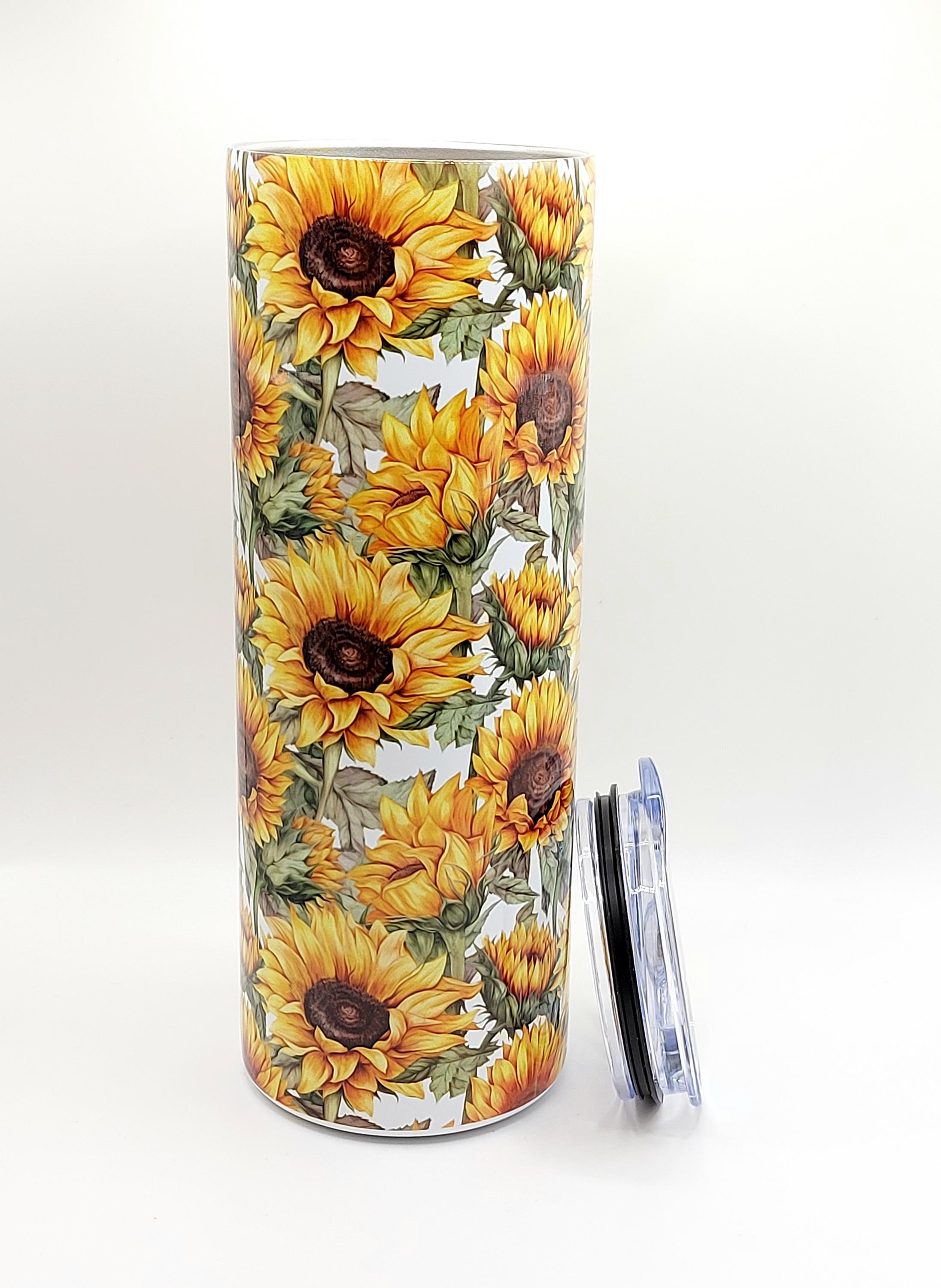 Personalized Sunflower Tumbler 20 Oz - Stainless Steel Vacuum Insulated Custom Cup