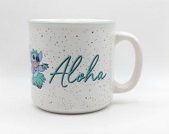 ALOHA Hawaiian Style Coffee Tea Mug Cup 20 Oz Ceramic, Lilo & Stitch Movie Gift, Collectible Disney Mug, Tropical Vibes Jug