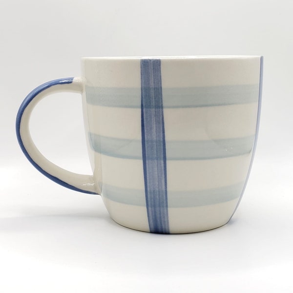 Hand-painted Lines Soft Blue & White Coffee Tea Mug Cup 18 Oz Ceramic, Handcrafted Style by The Old Pottery Company