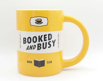 Taza de cerámica de 444 ml con el mensaje "Reservado y ocupado", regalo divertido para amantes de los libros, taza de café para clubes de lectura, humor lector.