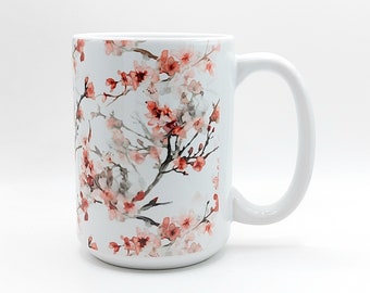 Taza de cerámica con diseño de flor de cerezo, 15 oz, con diseño floral colorido, ideal como regalo para ella, de Mugzan.