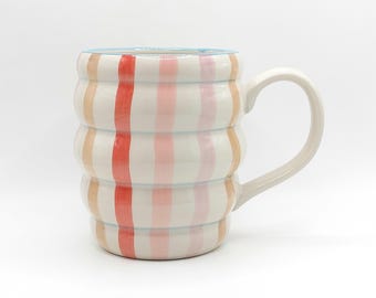 Fun Bubble Colorful Lines Coffee Tea Mug 16 Oz Ceramic, Wavy Style Jug, Retro Vibes Cup, Coffee Lover Gift By P O Homeware