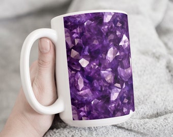 Purple Amethyst Quartz Coffee Tea Mug Cup 15 Oz Elegant illustration by Mugzan NEW