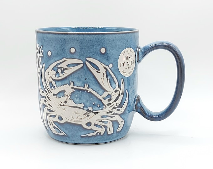 Peaceful Crab Coffee Tea Mug Cup 16 Oz Ceramic, Engraved Desig, Sea Animals Jug, Beach House Cup By Spectrum Designz
