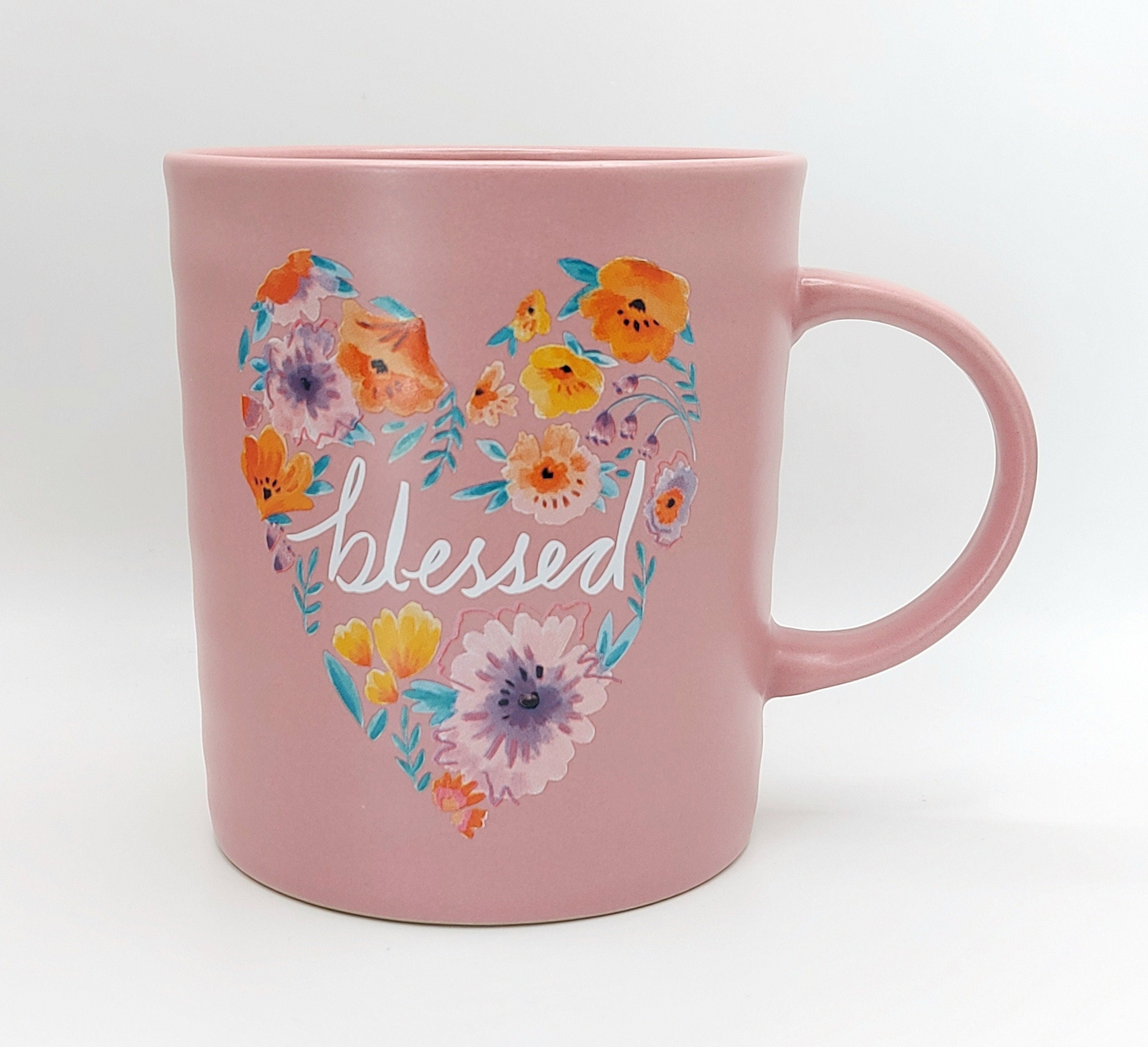 Joymaking Tazza personalizzata con lettere, tazza da caffè con motivo floreale, nome iniziale, regali personalizzati, tazza da caffè per donne e amiche, M - 400ml Rosa