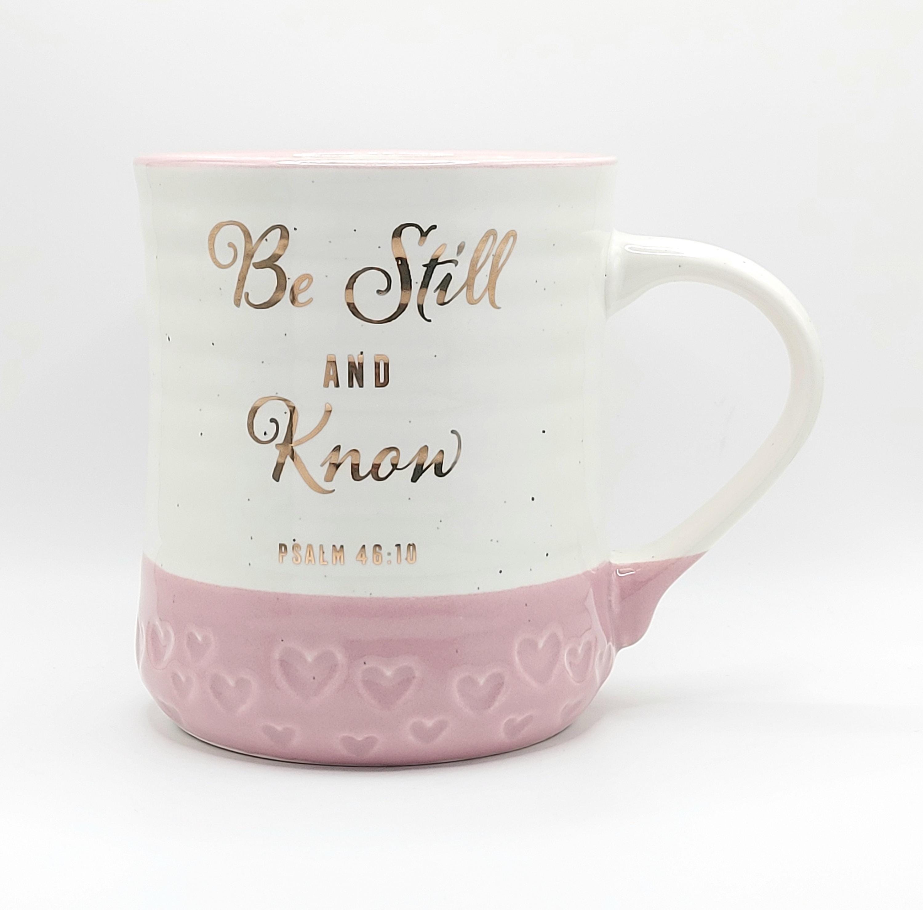 Be Still and Know Psalm 46:10 Coffee Tea Mug Cup, 20 Oz Ceramic, Religious Gift, Woman of Faith Jug, Engraved Hearts by Dwell Studio