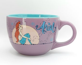 Tazza Jumbo Disney Ariel La Sirenetta, Magic Princess, 24 Oz, Ciotola in ceramica viola e turchese