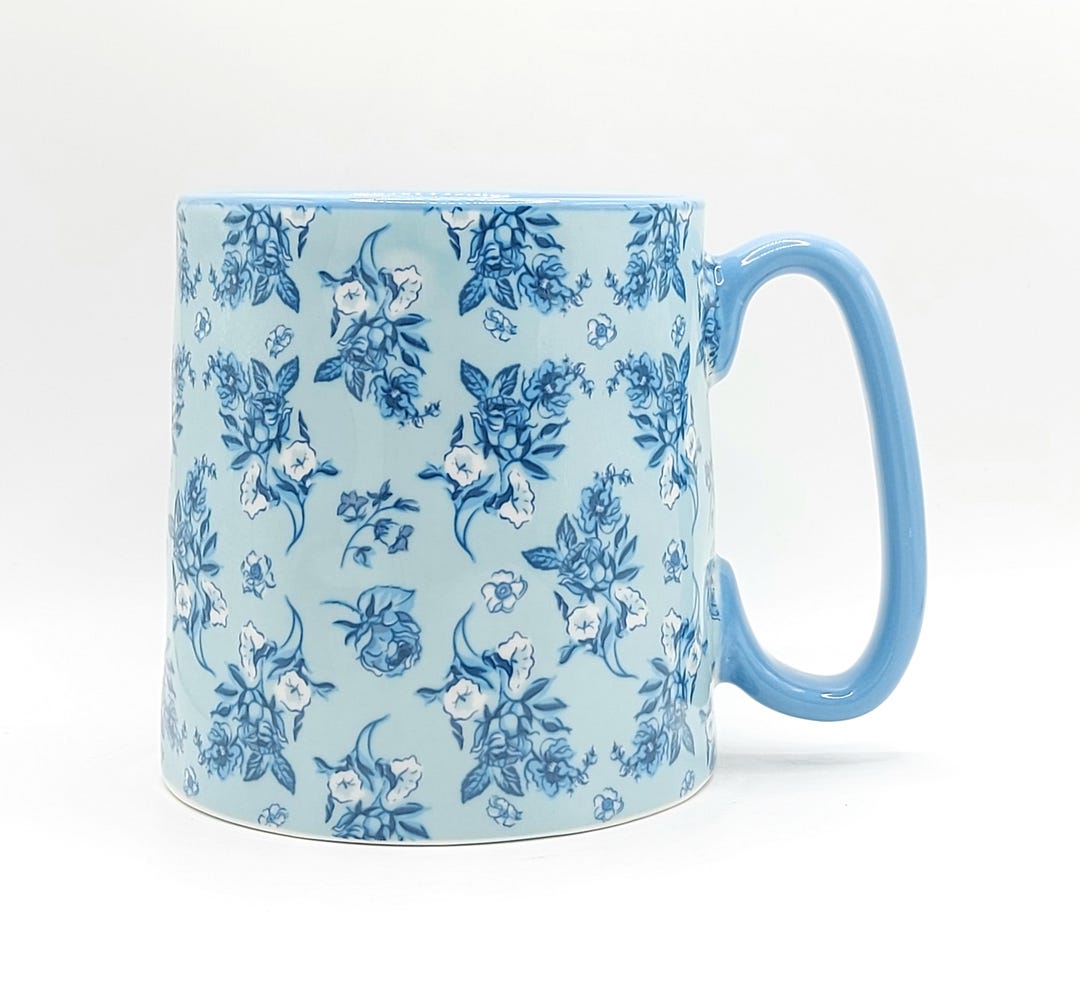 thumbnail image 2 of Yaparhill 14oz Bone China Coffee Mug - Blue Floral Design Teacup For Women 2 of 10