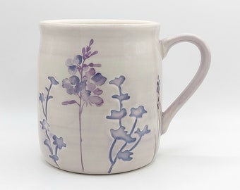 Taza de café y té con lavanda apacible de 20 oz, cerámica, acabado brillante, hecha a mano por The Old Pottery Company
