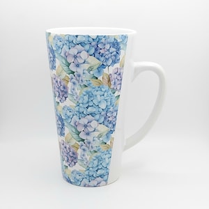 Blue Hydrangeas Garden Coffee Tea Latte Mug Cup 17 Oz Ceramic, Multicolor Floral illustration, Hydrangea Lover Cup, Gift for her by Mugzan