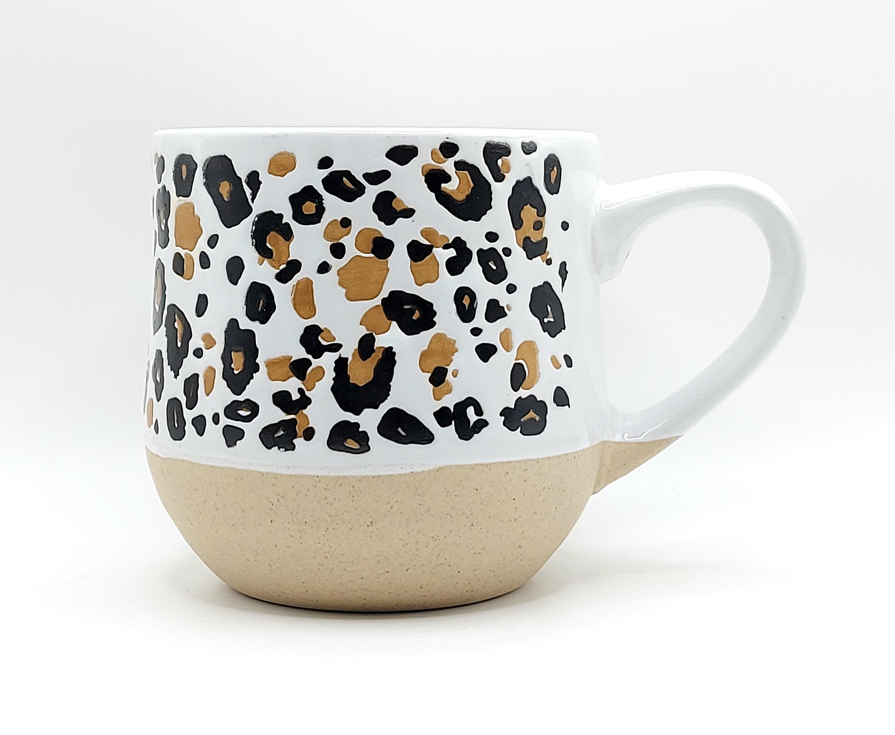 Hand-painted Cheetah Pattern Coffee Mug, 15 Oz Ceramic Tea Cup