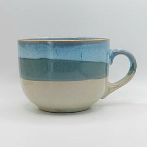 Artisanal Fire Glazed Blue & Beige Tones Coffee Mug 14 Oz Ceramic, Farmhouse Style Jug, Rustic Cabin Tea Cup By Gathered Hearts