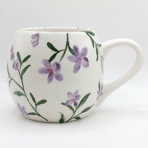 Purple Flowers Coffee Tea Mug Cup 16 Oz Ceramic, Hand-painted style by Potter’s Studio NEW