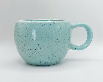 Multicolor Sprinkles Coffee Tea Mug Cup 14 Oz Ceramic Turquoise Egg Shape by Sunday Morning NEW