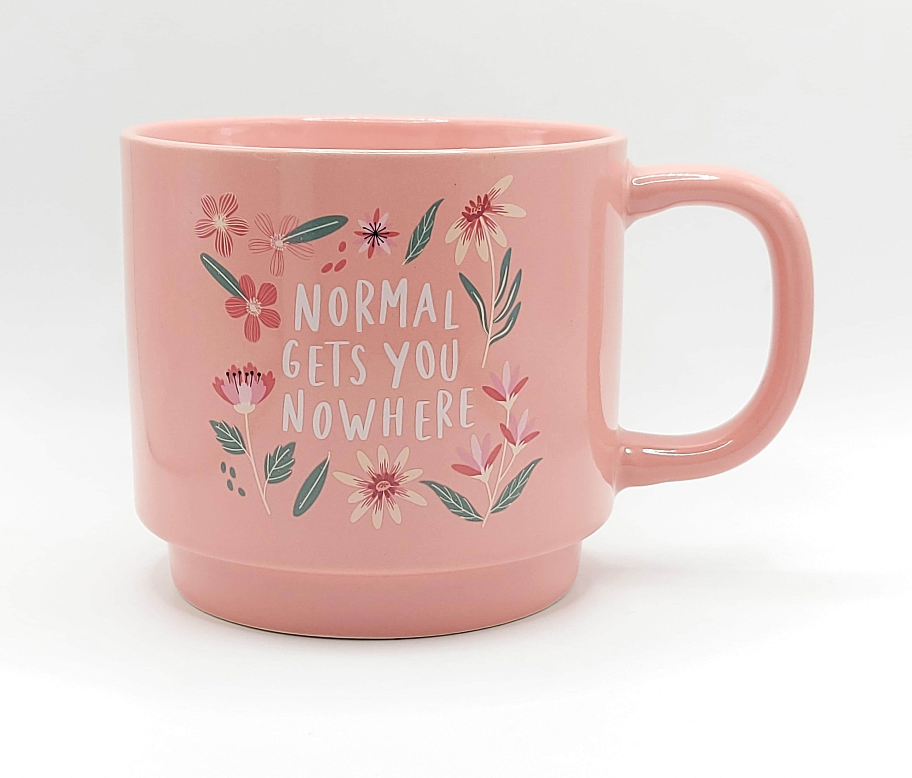 Set of 2 Normal Gets You Nowhere Coffee Mugs, Floral Tea Cups 14 
