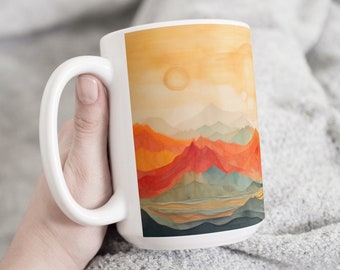 Beautiful Sunrise Coffee Tea Mug Cup 15 Oz Ceramic Colorful illustration by Mugzan NEW