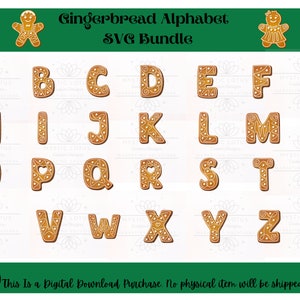 Paquete SVG del alfabeto de pan de jengibre de Navidad, paquete de letras del alfabeto, fuente de Navidad, imágenes prediseñadas de Navidad, diseño de sublimación