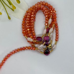 Tie on Waist beads, waist beads with crystals, luxury African waist beads, waist adornment, body jewelry, waist beads for weight tracking.