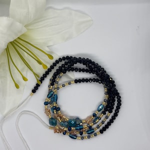 Tie on Waist beads, waist beads with crystals, luxury African waist beads, waist adornment, body jewelry, waist beads for weight tracking.