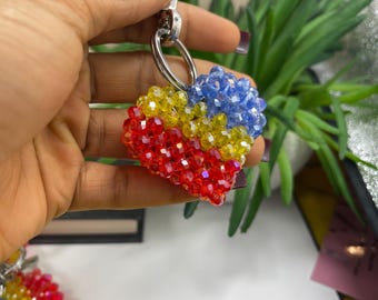 handmade beaded keychain, beaded heart keychain, unique beaded keychain, love charm, unique and stylish keychains, purse charms,