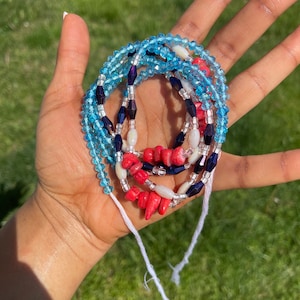 Tie on Waist beads, waist beads with crystals, luxury African waist beads, waist adornment, body jewelry, waist beads for weight tracking.